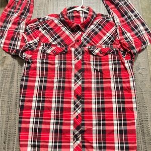LRG ( Lifted Research Group) Red White and Black Plaid Shirt Size XXL